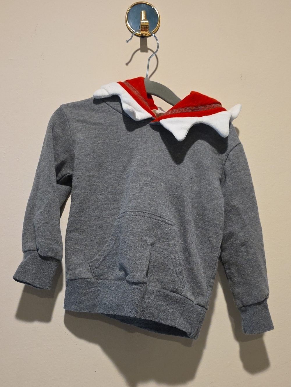 Doodle Pants SHARK hoodie 18 Months Kids Grey Hoodie Red & White Accent Collar